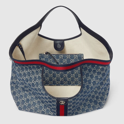 Gucci Giglio small shopping bag in blue and white GG denim