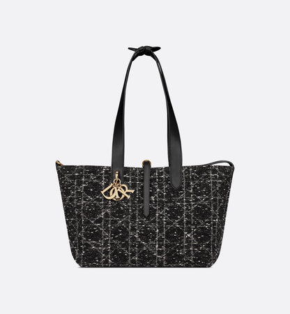 Medium Toujours Bag in Black Tweed with White Cannage Motif