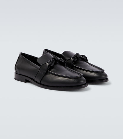 Astaire Knot Loafers in Black Leather with Black Buckle