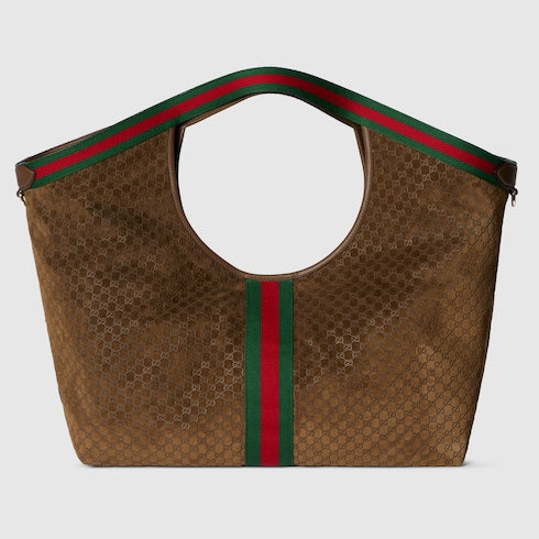 Small GG Giglio shopping bag in brown suede