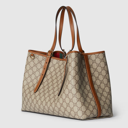 GG Large Tote Bag in Beige and Dark Brown