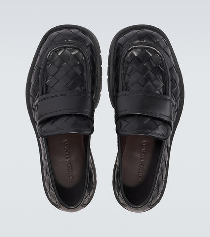 Haddock Braided black leather loafers with rubber sole