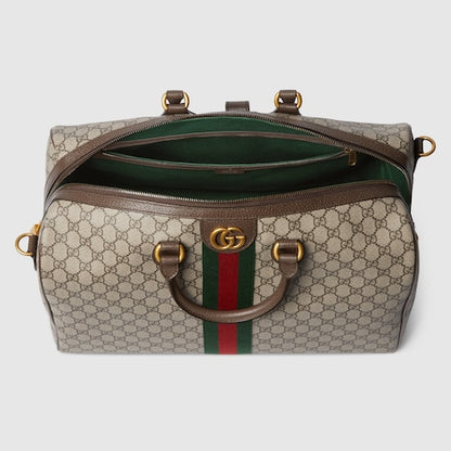 Savoy Boston bag, medium size, beige and dark brown fabric
