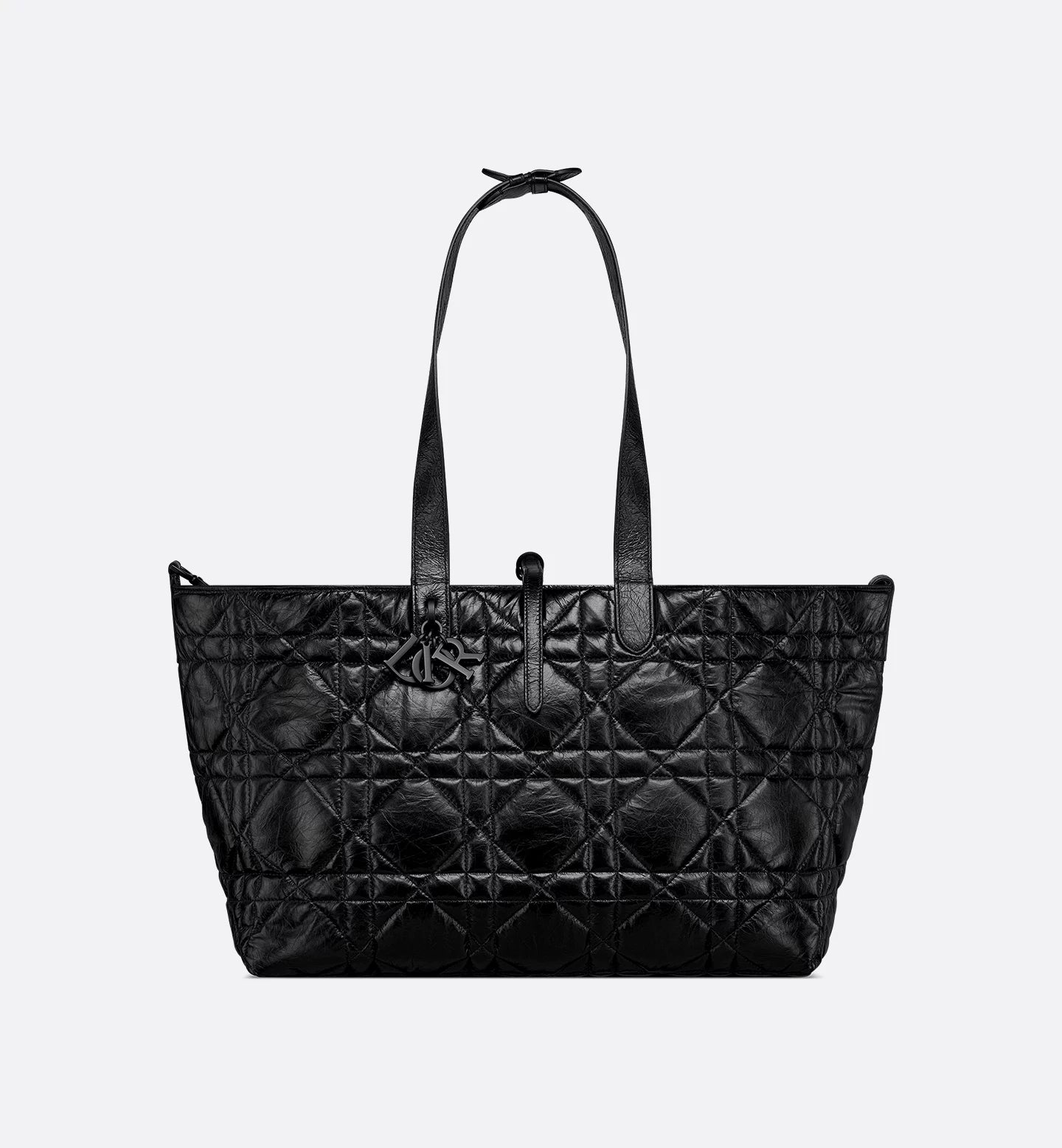 Medium Toujours Bag in Black Crinkled Calfskin with Macrocannage Motif