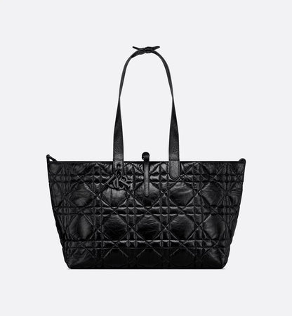 Medium Toujours Bag in Black Crinkled Calfskin with Macrocannage Motif