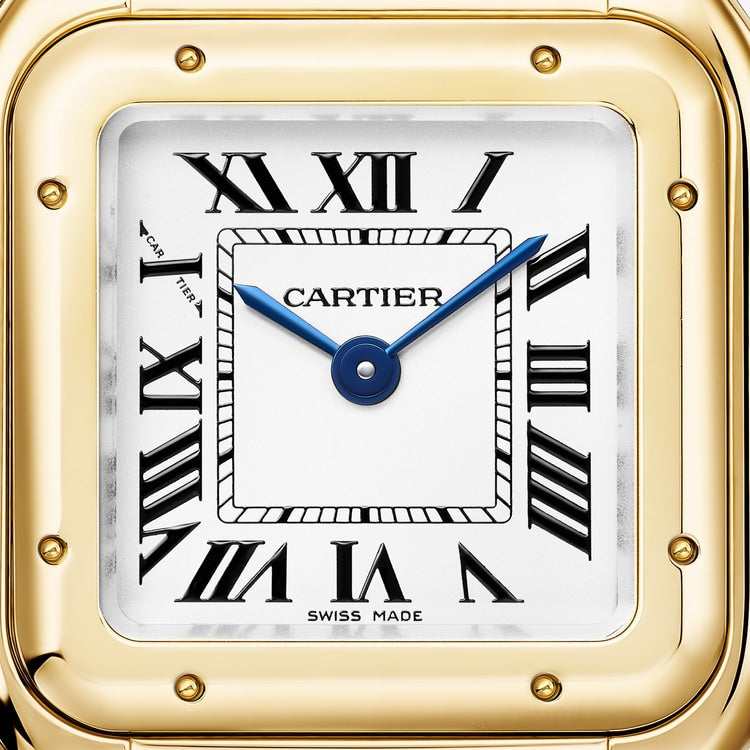 Panthère watch in gold with blued-steel sword-shaped hands Small