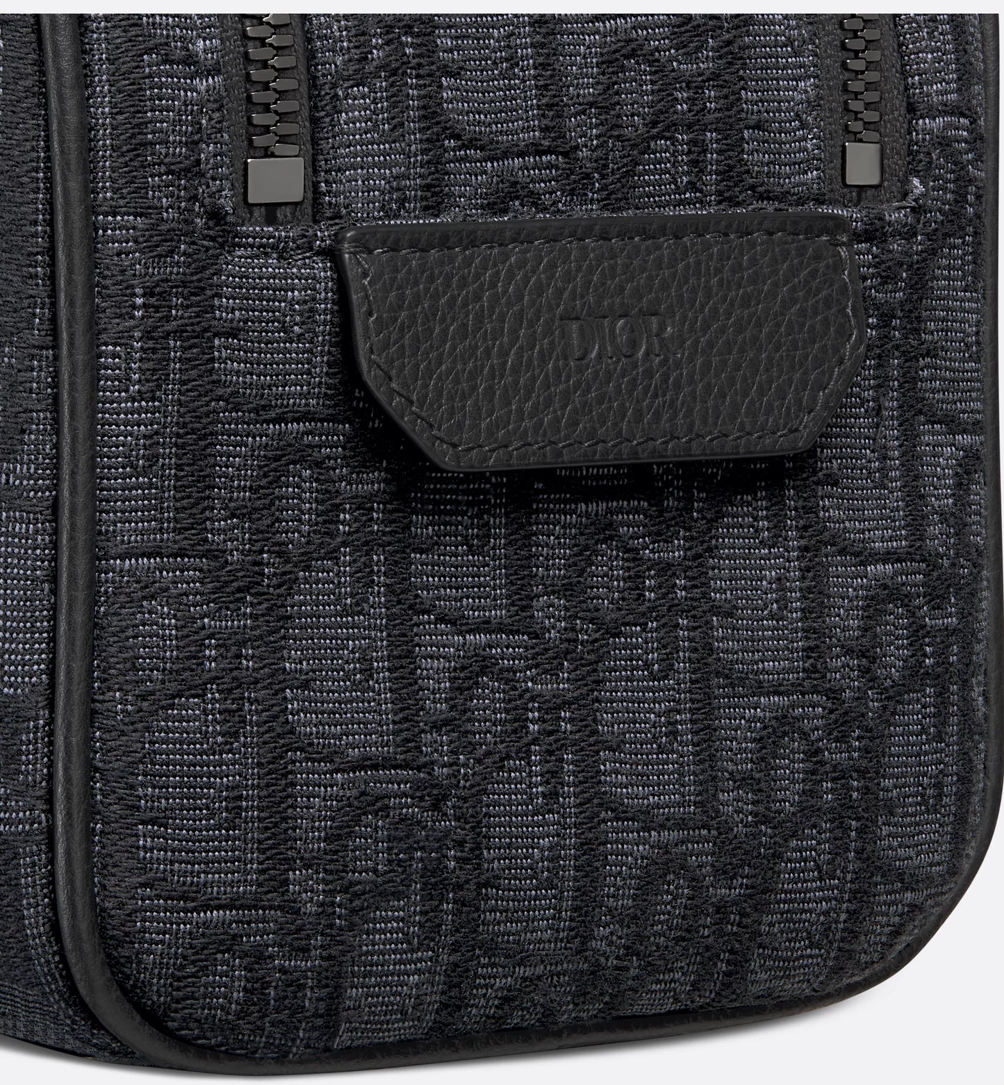 Beige and black Oblique jacquard toiletry bag with black hammered calfskin