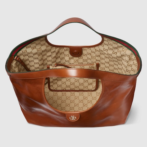 GG Giglio small shopping bag in dark brown leather