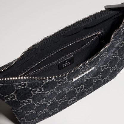 Borsa a spalla Lady Lunetta misura piccola in denim GG nero