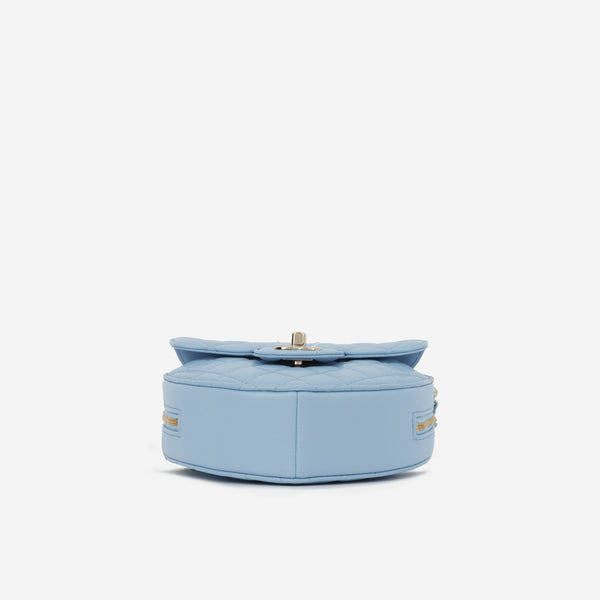 Borsa a forma di cuore grande in pelle di agnello trapuntata azzurra