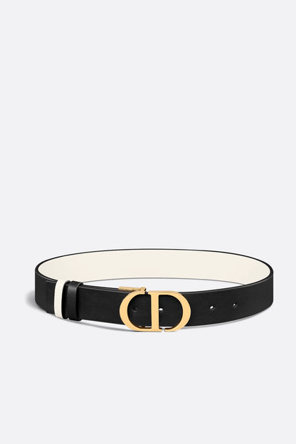 30 Montaigne Reversible Belt in Black and Milk Smooth Calfskin 35 mm Women