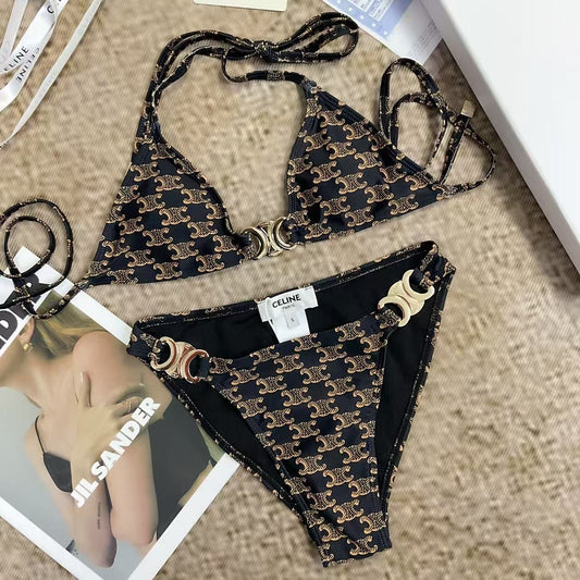 Bikini Set Triomphe Monogramma con Dettagli Oro