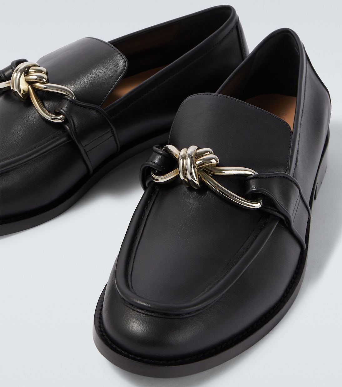 Astaire Knot loafers in black smooth leather with silver buckle