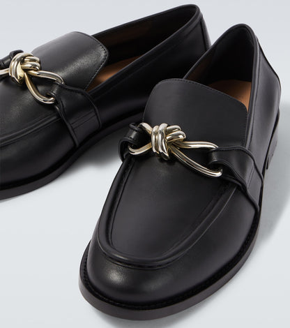 Astaire Knot loafers in black smooth leather with silver buckle