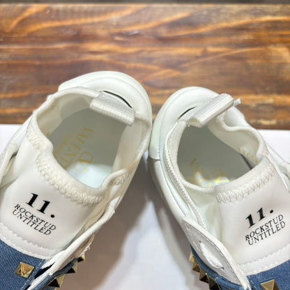 VLTN Rockstud Open leather sneakers in white/blue