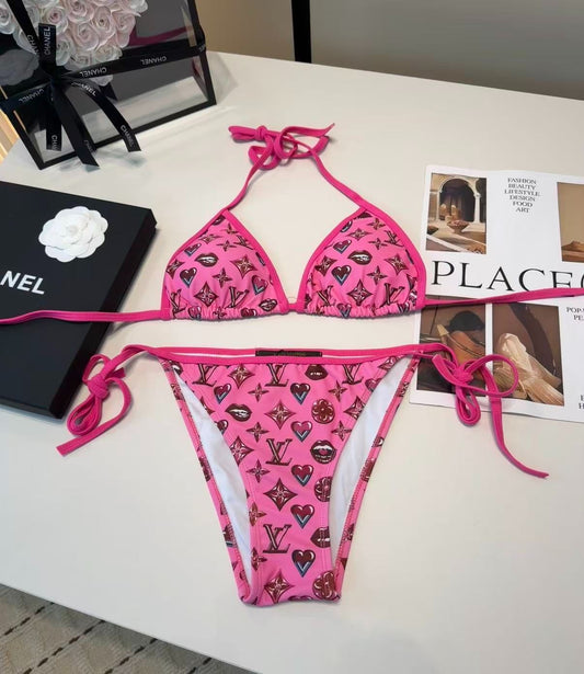 Bikini Pop-Art Lips and Hearts Rosa
