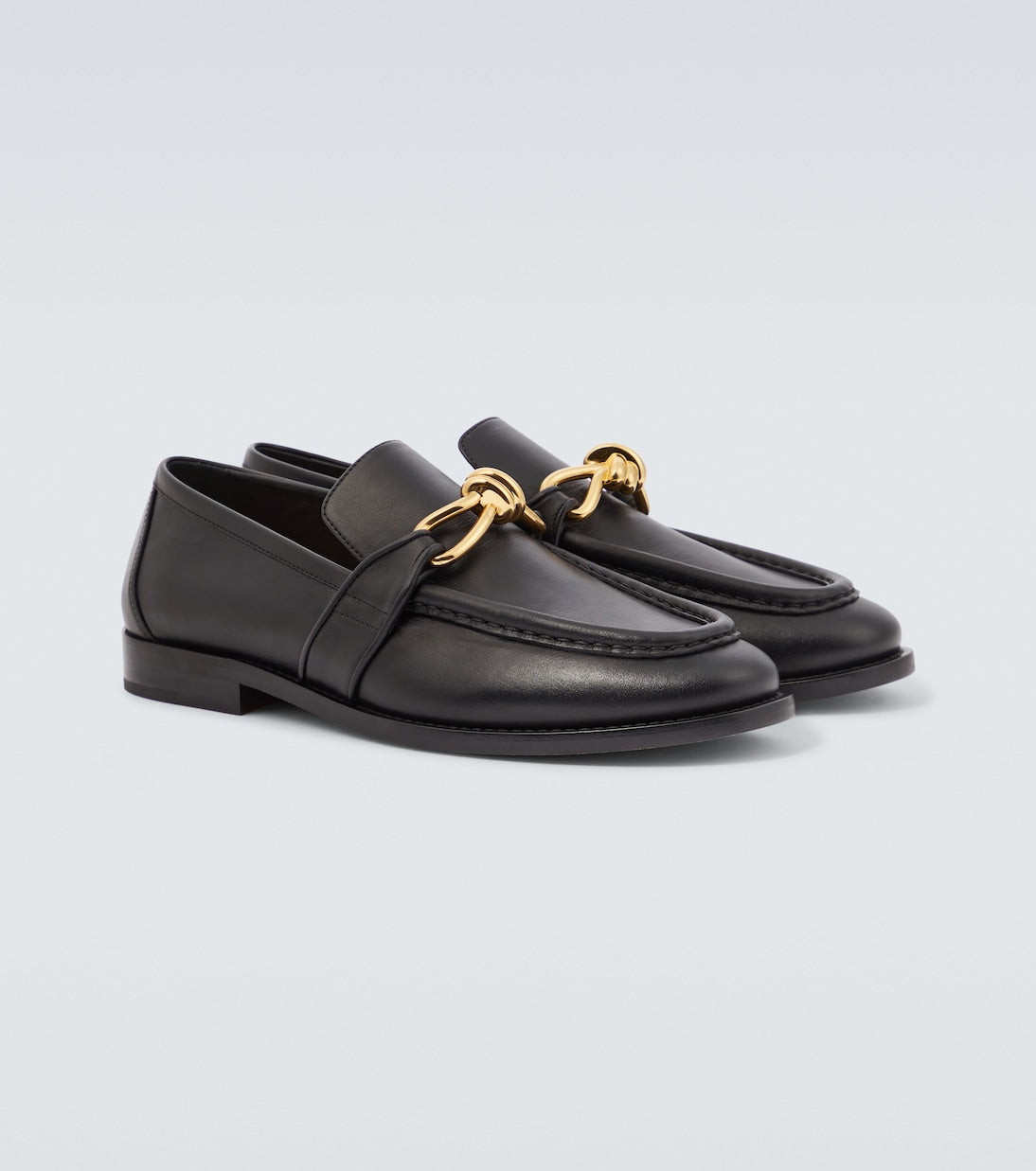 Astaire Knot Loafers in black leather with gold buckle