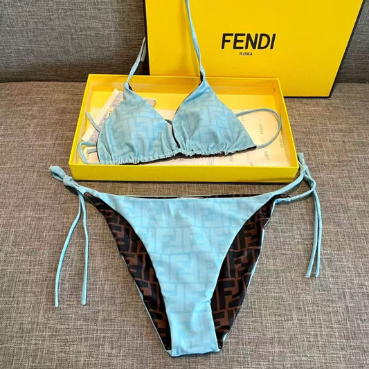 Bikini a Triangolo con Motivo Logo FF Azzurro