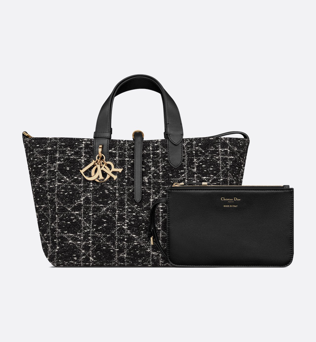 Medium Toujours Bag in Black Tweed with White Cannage Motif