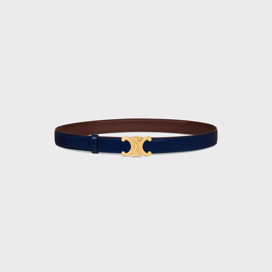 FIBBIA TRIOMPHE E TRACOLLA REVERSIBILE DA 25 MM Navy con fibbia in oro Uomo