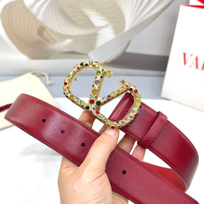 Reversible bordeaux VLogo Signature belt embellished with multicolored Swarovski crystals