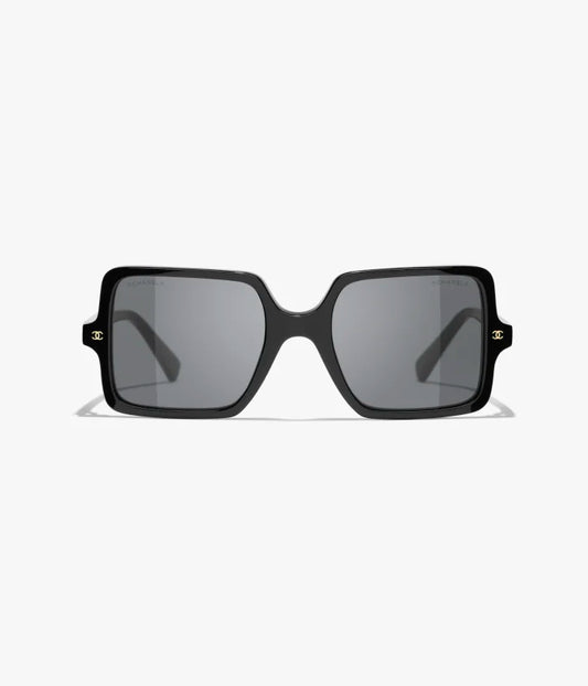 Occhiali da sole squadrati in acetato nero con lenti grigio scuro