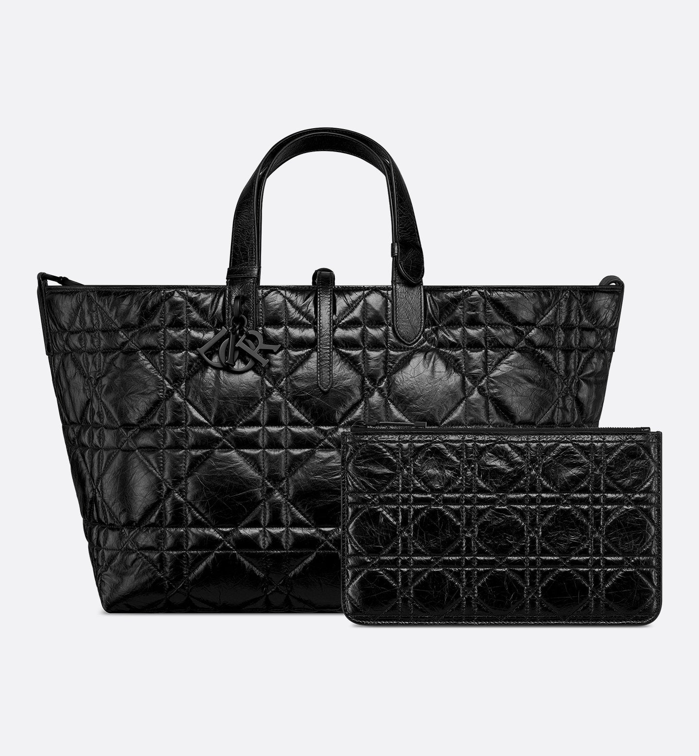 Medium Toujours Bag in Black Crinkled Calfskin with Macrocannage Motif