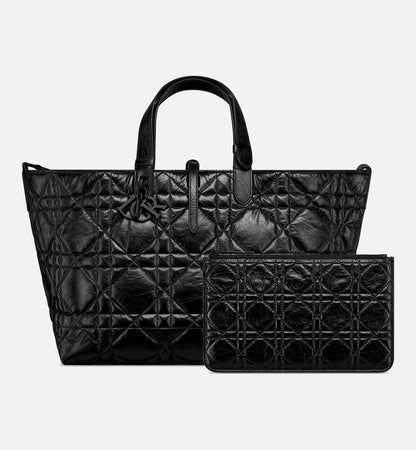 Medium Toujours Bag in Black Crinkled Calfskin with Macrocannage Motif