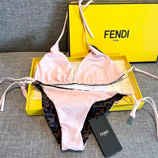 Bikini a Triangolo con Motivo Logo FF Color Pastello