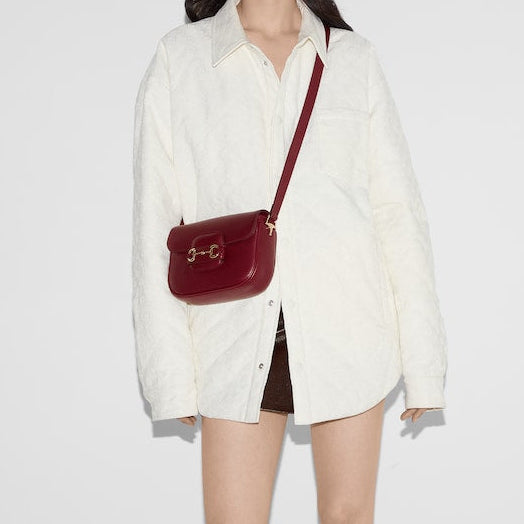 Borsa a spalla GG Horsebit 1955 Soft Piccola Rosso