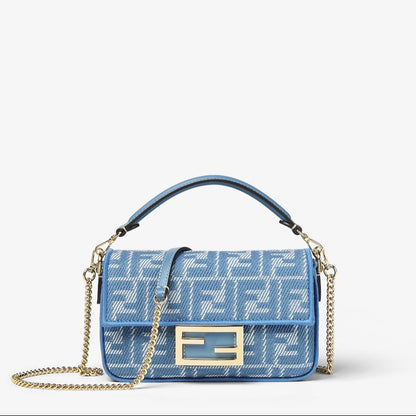 Baguette Mini in jacquard FF denim blu