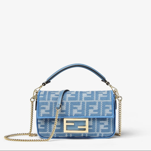 Baguette Mini in jacquard FF denim blu