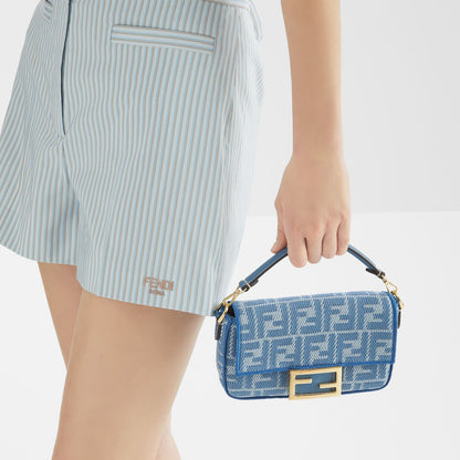 Baguette Mini in jacquard FF denim blu