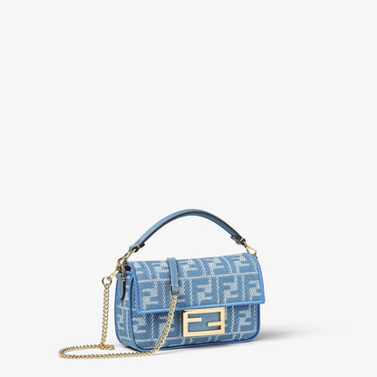 Baguette Mini in jacquard FF denim blu