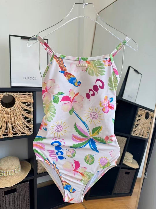 Costume Intero Stampa Tropicale Bianco