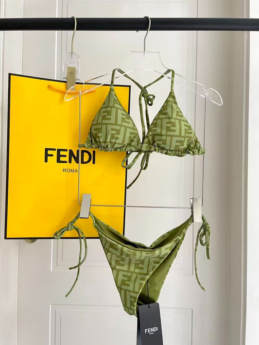 Bikini a Triangolo con Motivo Logo FF Verde Oliva