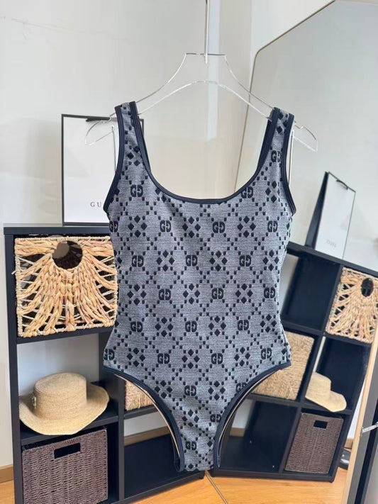Costume Intero Stampa Diamante Monogram Nero
