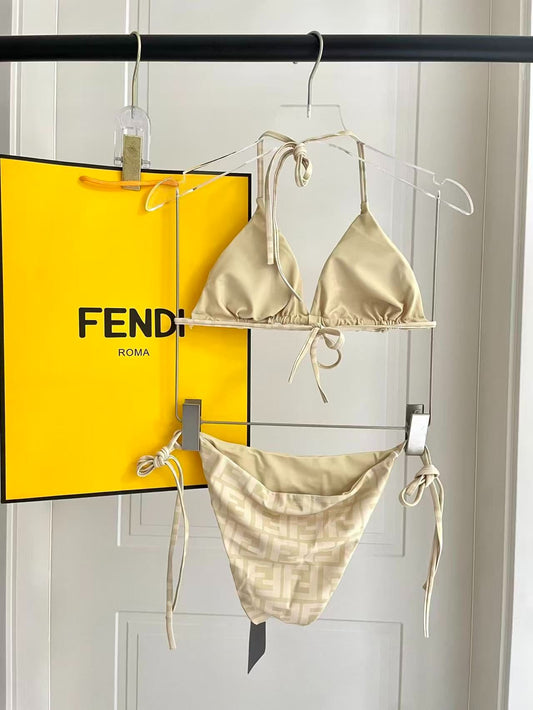 Bikini a Triangolo con Motivo Logo FF Neutro