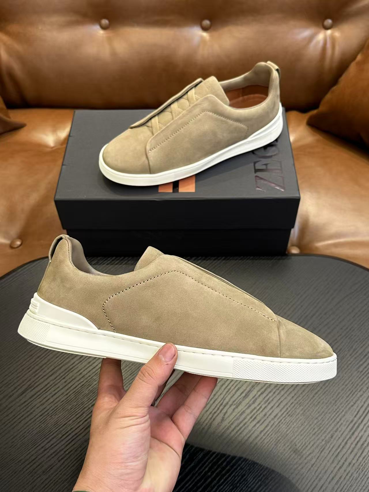 Beige/White Triple Stitch SECONDSKIN Sneakers