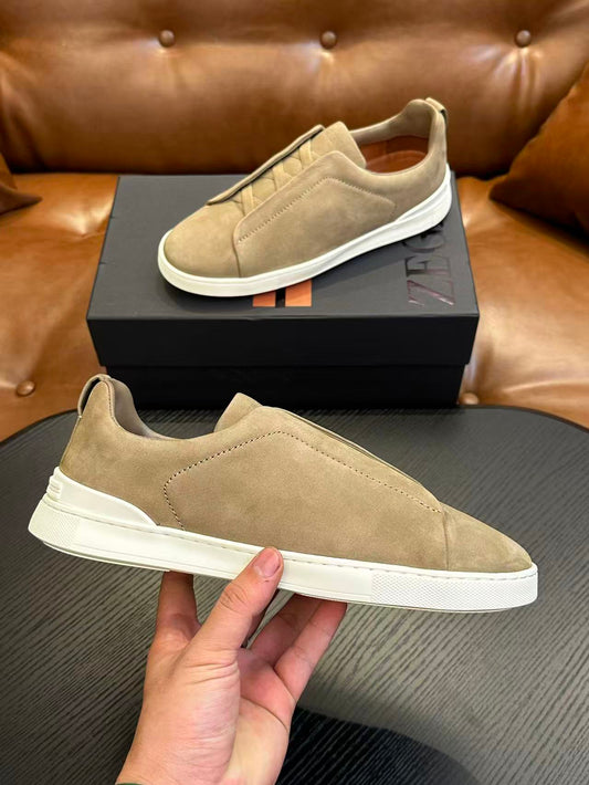 Beige/Weiße SECONDSKIN Sneaker mit dreifacher Naht