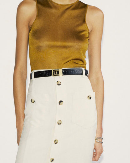 CINTURA CON FIBBIA LA 66 IN PELLE GOFFRATA COCCODRILLO