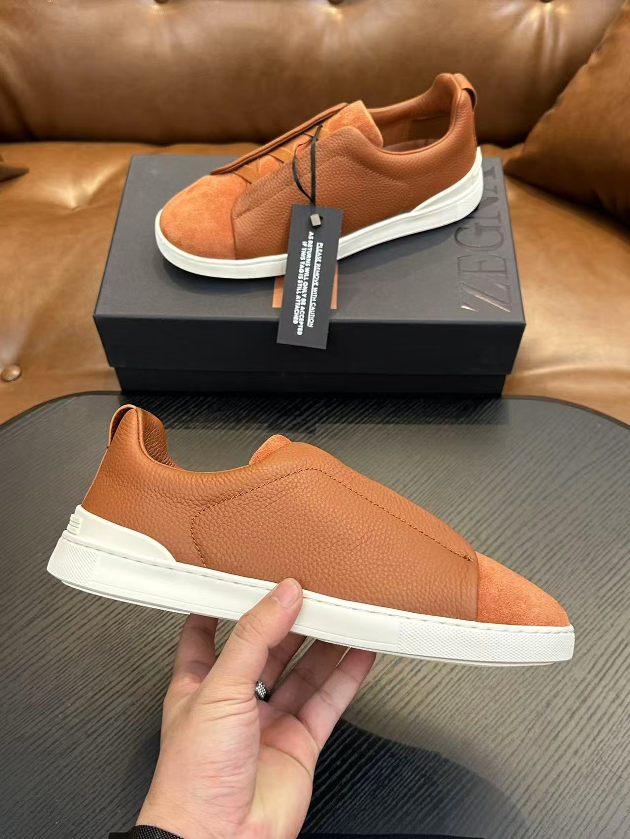 Orange/Weiße SECONDSKIN Sneaker mit dreifacher Naht