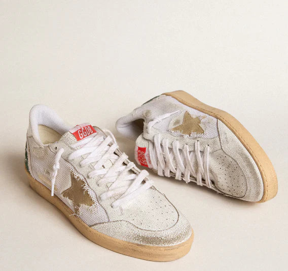 LTD in pelle cracklé e rete bianche con stella in suede