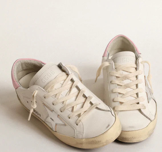 Stella in pelle argento e talloncino rosa