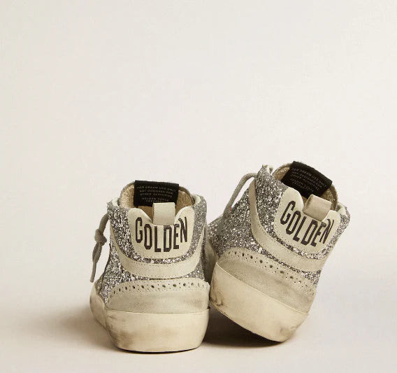 Glitter argento con stella e virgola in suede ghiaccio