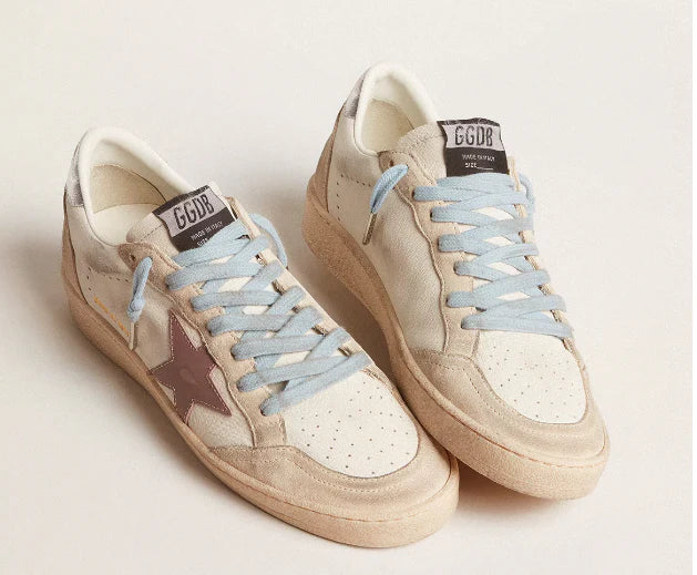 LTD in nappa bianca e suede perla con stella in pelle malva