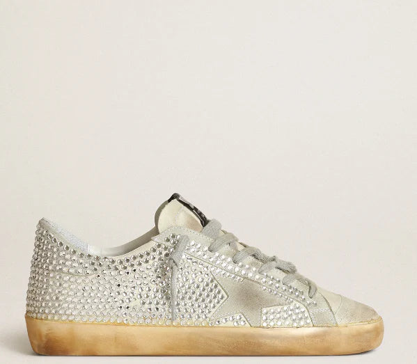 Nabuk bianco vissuto e cristalli Swarovski