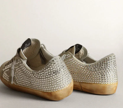 Nabuk bianco vissuto e cristalli Swarovski