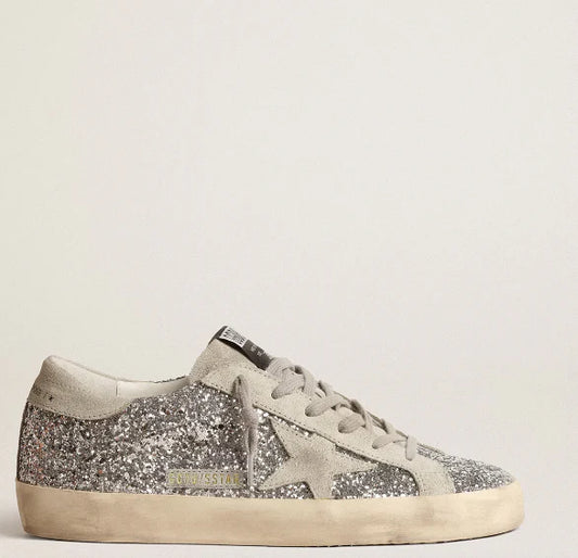 Glitter argento con stella in suede grigio ghiaccio
