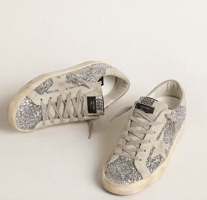 Glitter argento con stella in suede grigio ghiaccio
